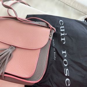Cuir Rose leather handbag. Made in Italy. Gray and pink with a tassel